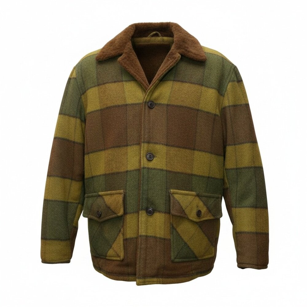 Vintage 60s Cal craft plaid button front pea coat